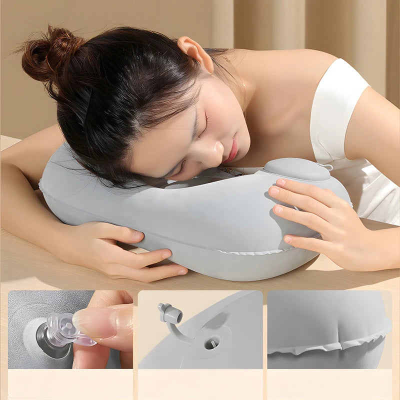 Inflatable Foot Rest Pillow Travel Portable Adjustable Layers Height   Airplane  U Shaped Press Inflatable Pillow