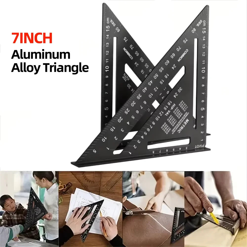 New 7Inch Triangle Ruler Measurement Tool Aluminium Alloy Carpenter Tools Inch Metric Angle Ruler Speed Square Woodworking Tools