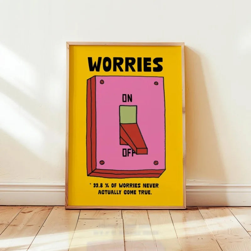 Cartoon Switch Poster Mental Health Poster Inspirational Quotes Positive Wall Decoration Colorful Retro Illustration - Frameless