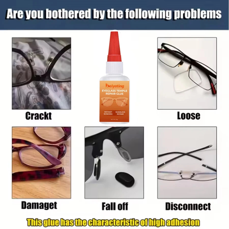 Eyeglass Repair Glue CA Clear Instant Bonding Adhesive Waterproof for Spectacle Frame Temple Sunglasses Plastic Metal Crack Fix