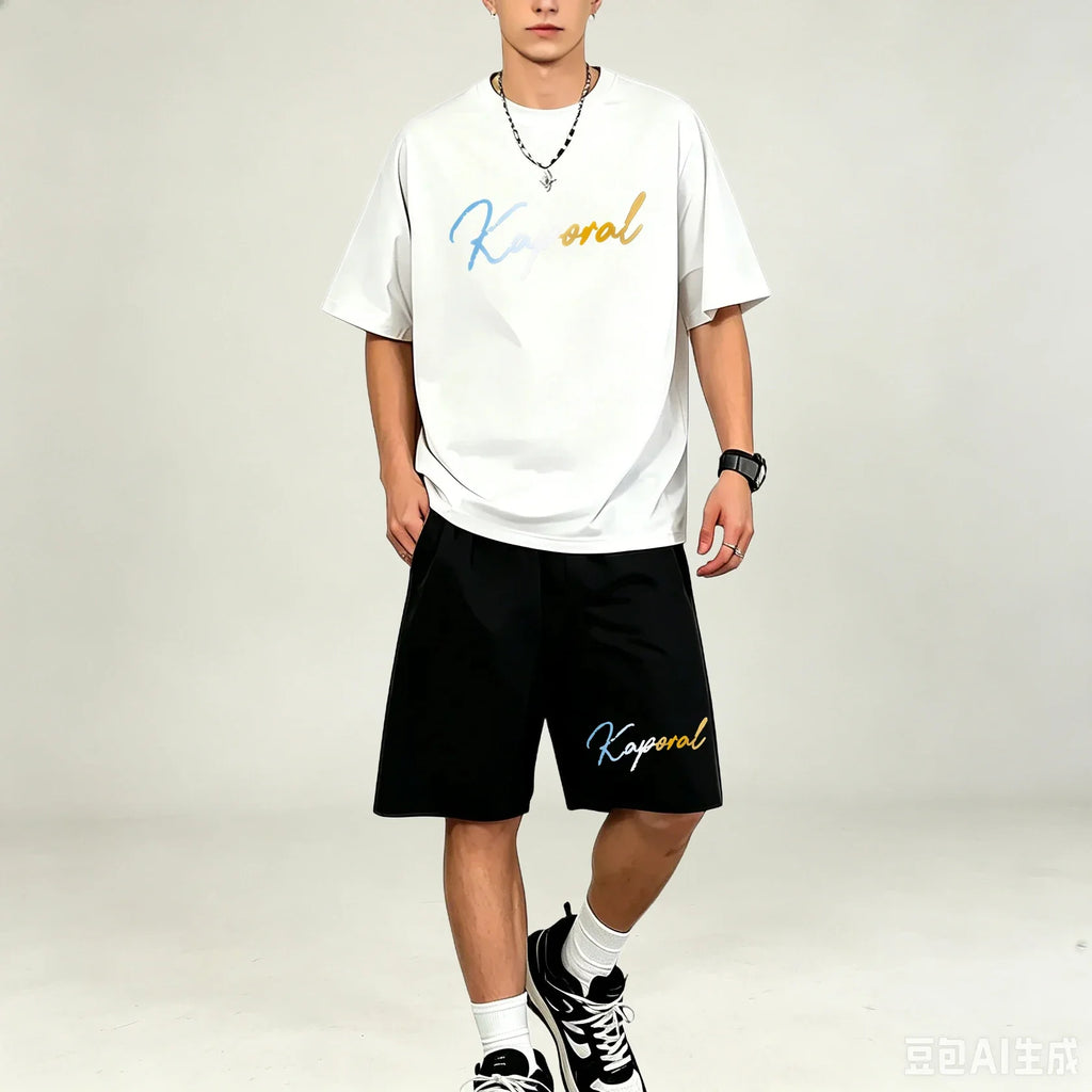 Men T‑Shirts Sets Loose‑Cut 2‑Piece Outfit Breathable Sweat‑proof T‑Shirts Sets Hot‑selling Casual Sport Suit For Men Daily Wear