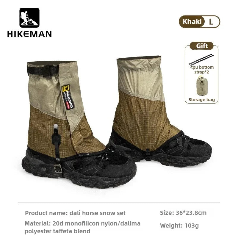 HIKEMAN 20D+UHMWPE Outdoor Hiking Gaiters Windproof Large Leg Covers for Camping Skiing Mountaineering and Desert Trekking