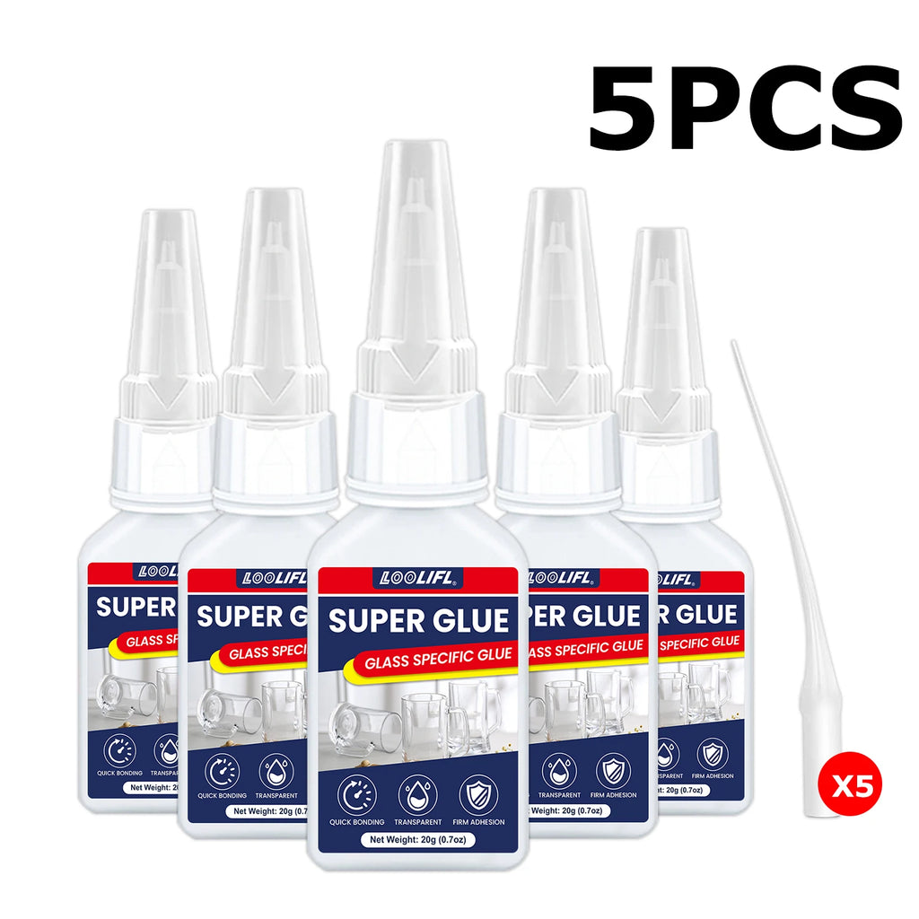 Super Glue for Glass Crystal Clear Cyanoacrylate Adhesive Fast Drying Strong Bond Waterproof for Glass Ceramic Metal Repair 20g