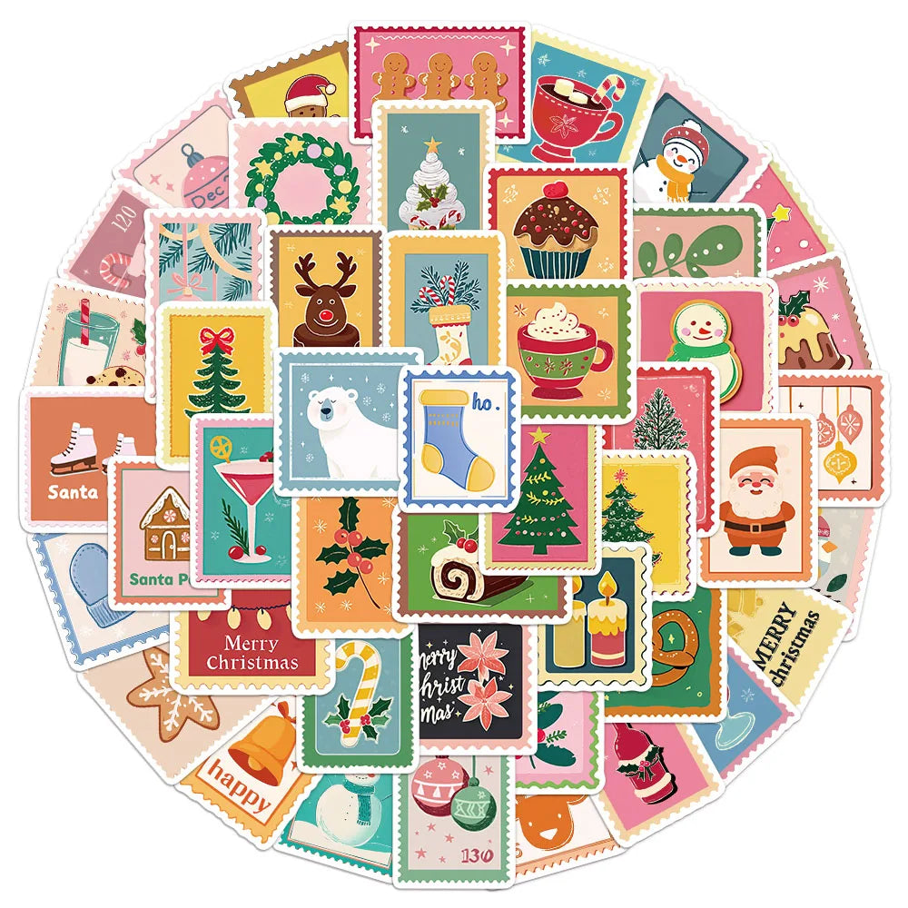 50PCS Stamp Christmas Series Sticker Set DIY Phone Case Laptop Guitar Computer Decoration Waterproof Stickers