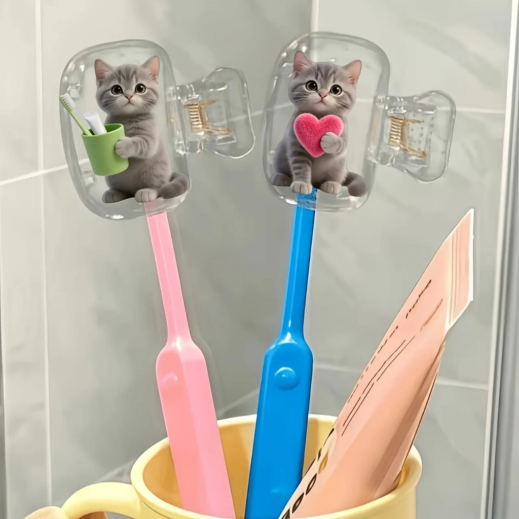 2pcs Cute Cat Toothbrush Travel Storage Box Set Daily Home Use Outdoor Travel Essentials Protecting Toothbrush Cleanliness Gifts