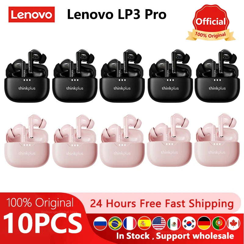 10pcs Lenovo LP3 Pro Wholesale 2pcs Original LP3 Pro Wireless Bluetooth Headphones HiFi Stereo Earbuds Noise Reduction With Mic