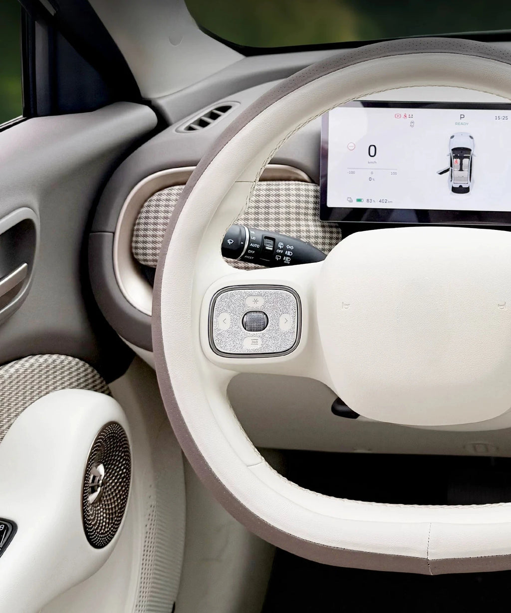 For 2026 GWM ORA 5 Steering Wheel Cover Dual Color Brown White PU Leather Grip Anti-Slip Breathable All Season Protective Cover