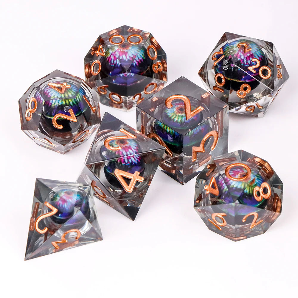 Dragon Eye Dice Set with Full Liquid Core & Sharp Edge | for D&D, Pathfinder RPG | Metallic Resin Dungeon Master Dice | for Gift