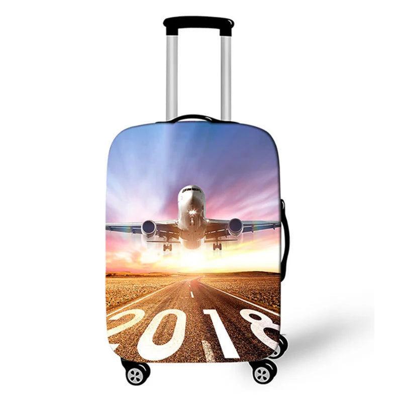 3D Aircraft Travel Suitcase Cover Elastic Fabric Luggage Protective Cover 18-32 Inch Thicken Trolley Case Cover Travel Accessory
