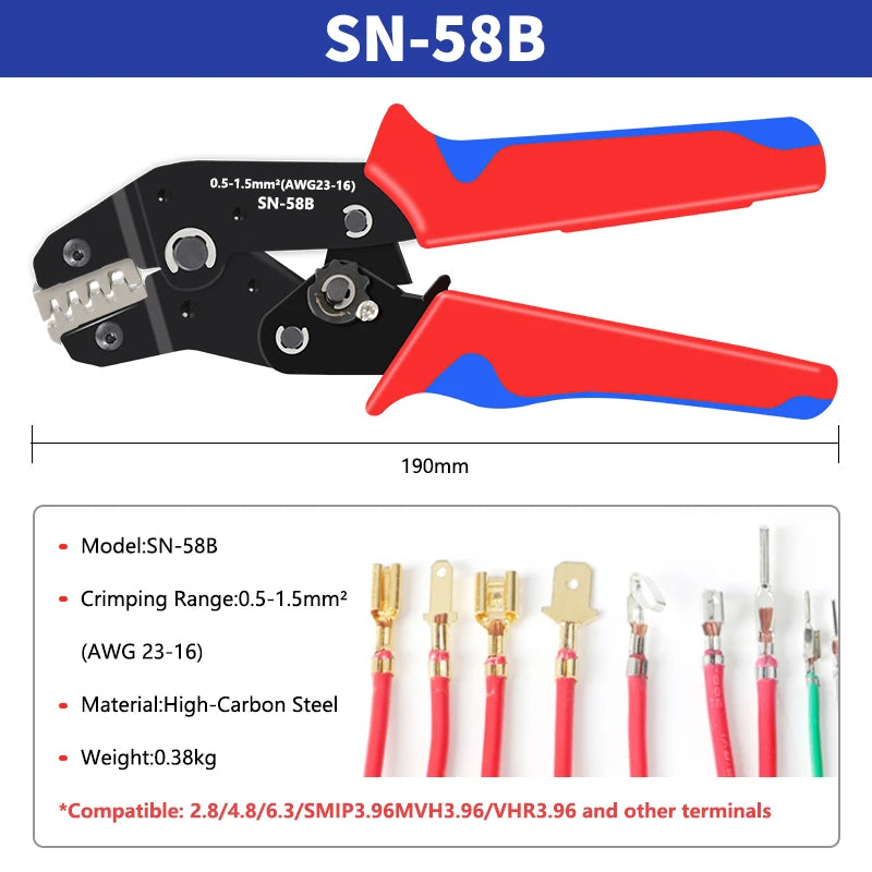 Ratchet crimping tool SN-58B crimping pliers XH2.54/DuPont2.54/2.8/4.8/6.3/uninsulated/ferrule terminals  0.5-1.5mm ²/ AWG23-16