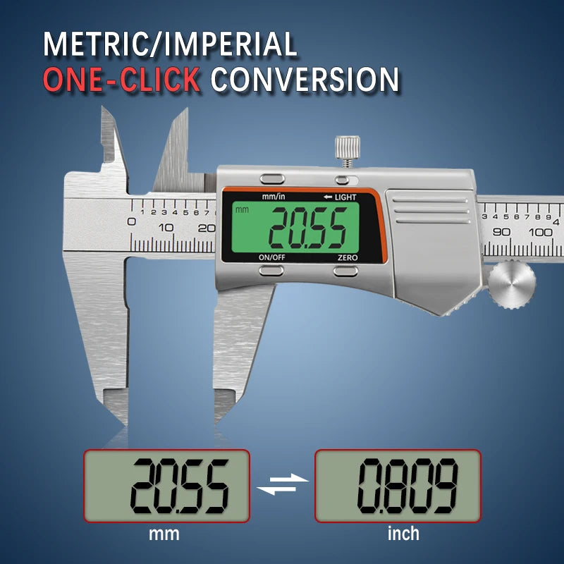 150mm Backlit Digital Caliper Stainless Steel Metal Calipers 6inch LCD Display Electronic Vernier Caliper Measuring Tool Gauge