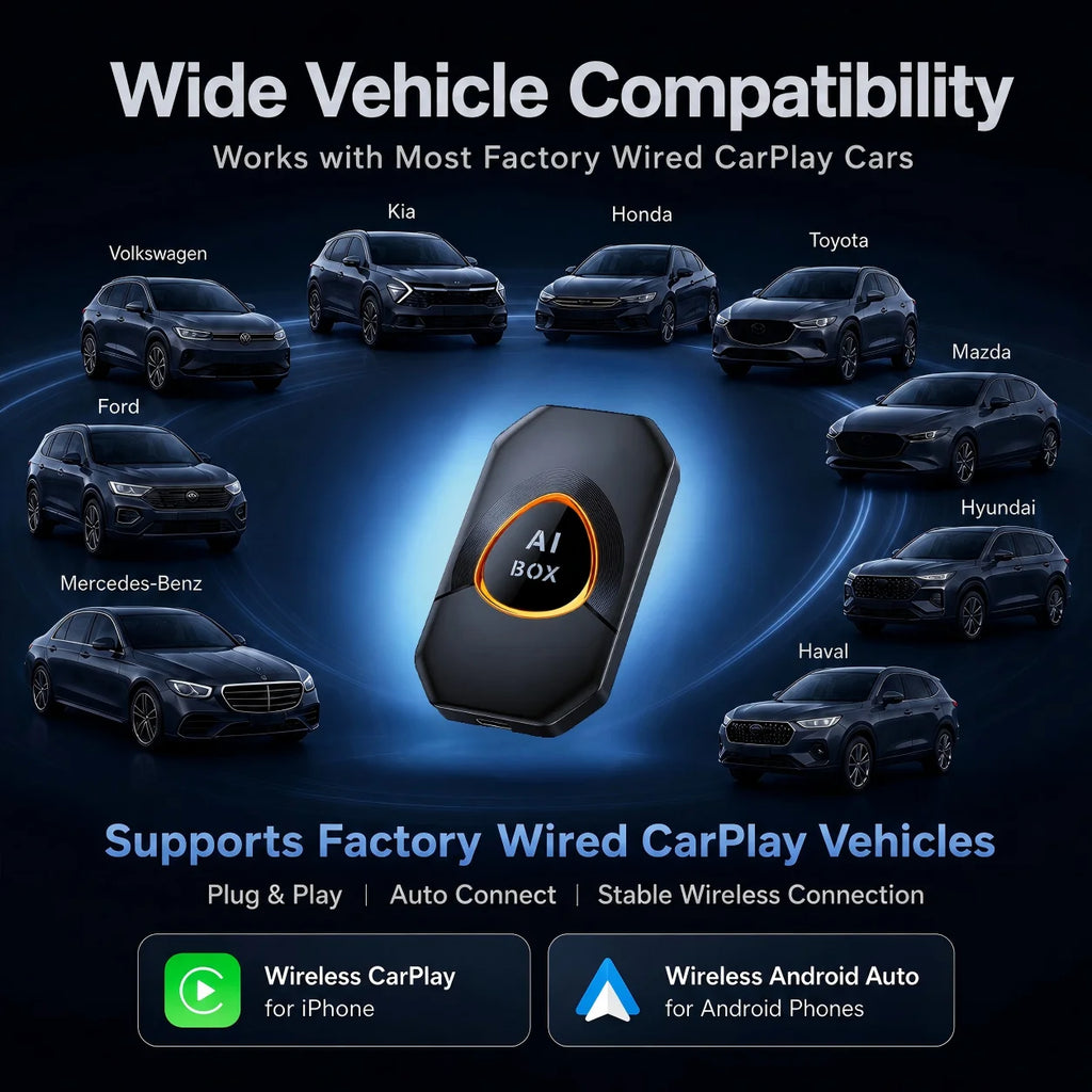 Carplay AI Box Android 15 Wireless Android Auto Smart TV Box For Youtube Netflix Toyota Mazda Hyundai Haval GMC Ford MG Kia VW