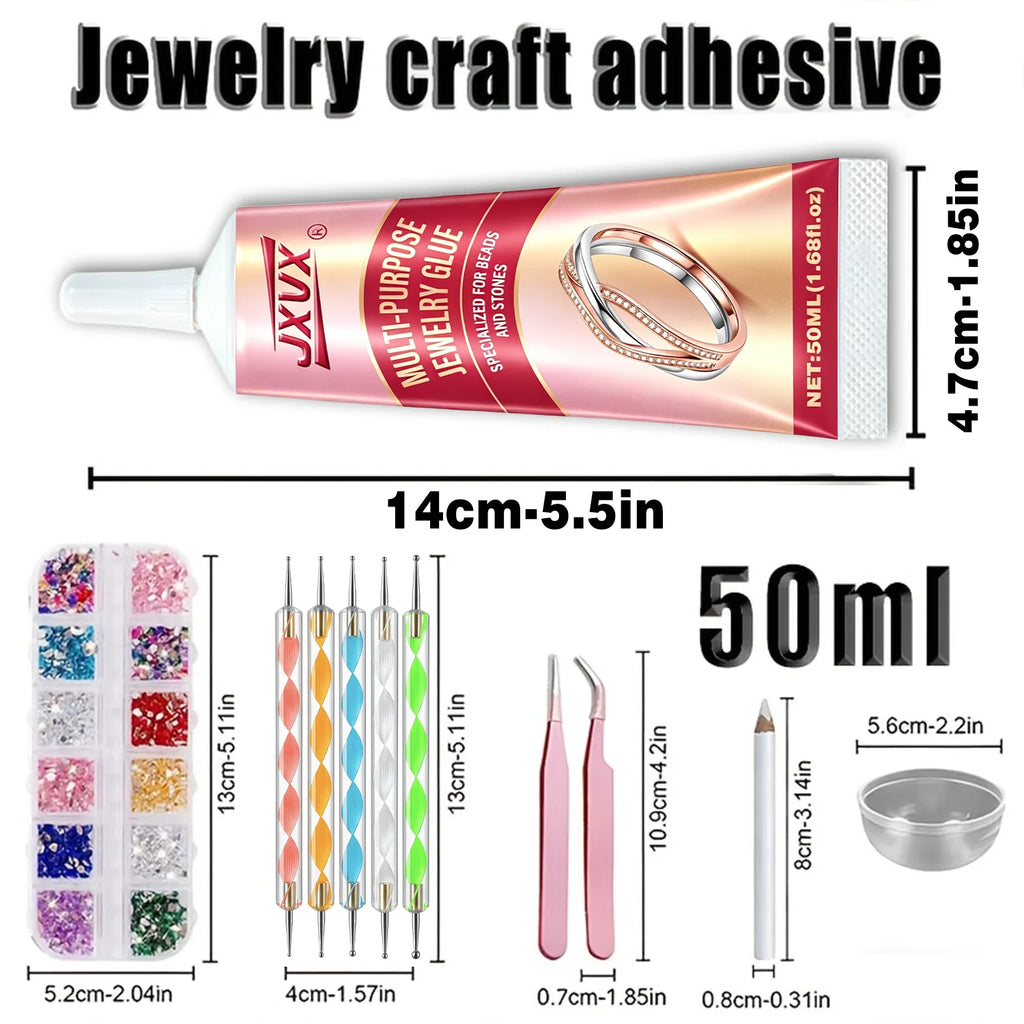 Jewelry Glue, 50ML Professional Grade Precise Applicator, Strong Instant Bond for Diamond Earrings, Rings,for Gemstones Metal.