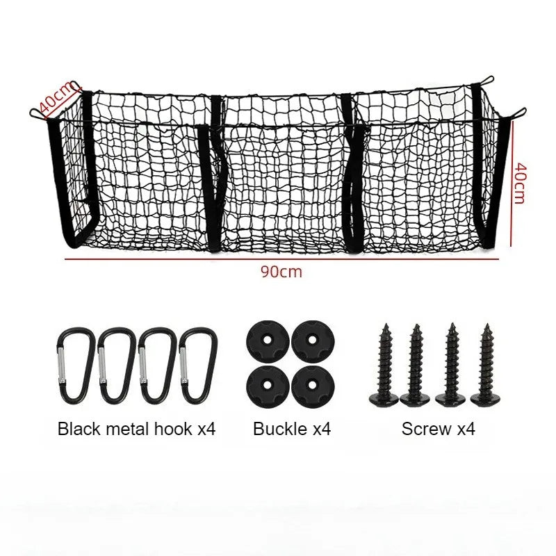 Universal 3-Column Cargo Net Trunk Bed Organizer Mesh Storage Net Bed Grocery Auto Holder Pickup Truck Bed Truck Accessories