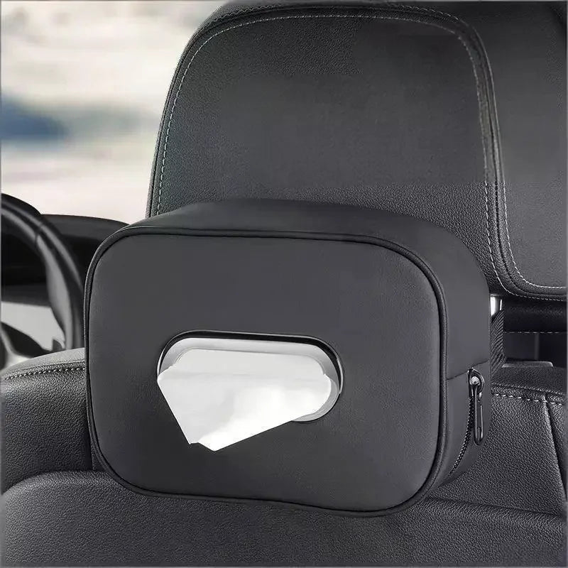 Nappa Leather Car Tissue Box Holder Sun Visor Backseat Center Console Napkin Storage Case