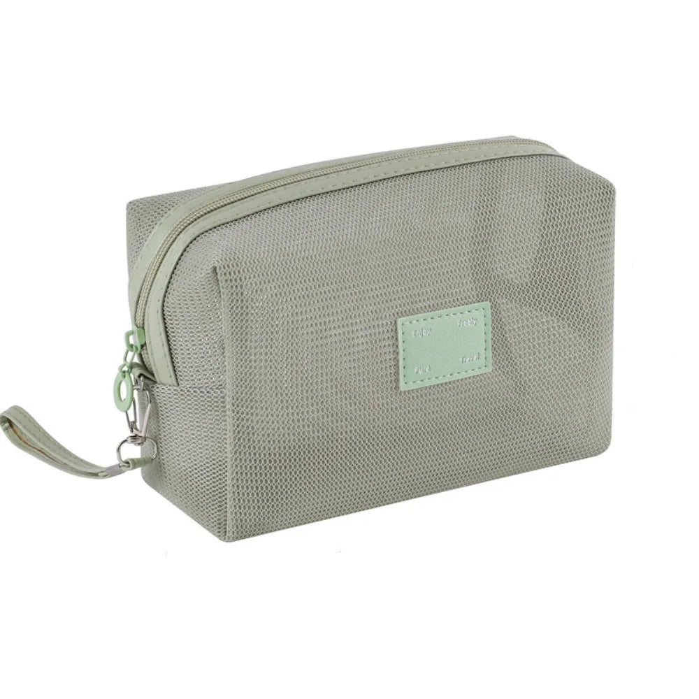 Portable Mesh Handheld Makeup Bag Lightweight Zipper Transparent Mesh Cosmetic Bag Square Large Capacity Cosmetic Cases
