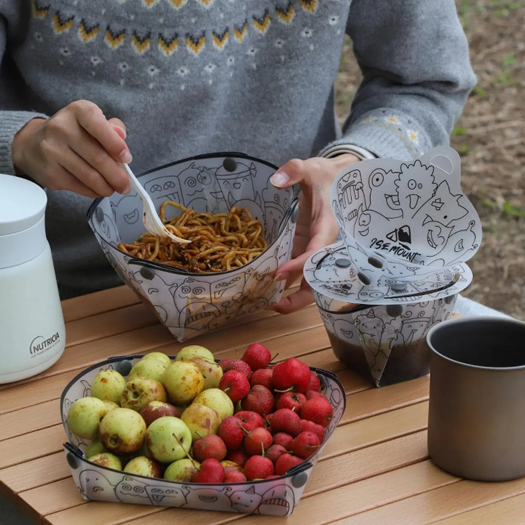 Outdoor Camping Folding Lightweight 9cs set folding bowl Tableware Camping Supplies Portable Bowl Plate Filter Folding Tableware