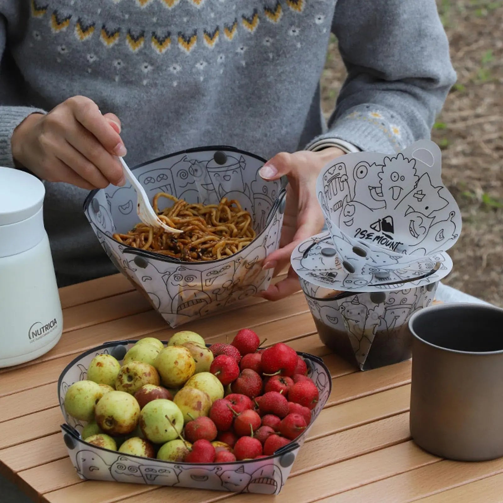 Outdoor Camping Folding Lightweight 9cs set folding bowl Tableware Camping Supplies Portable Bowl Plate Filter Folding Tableware