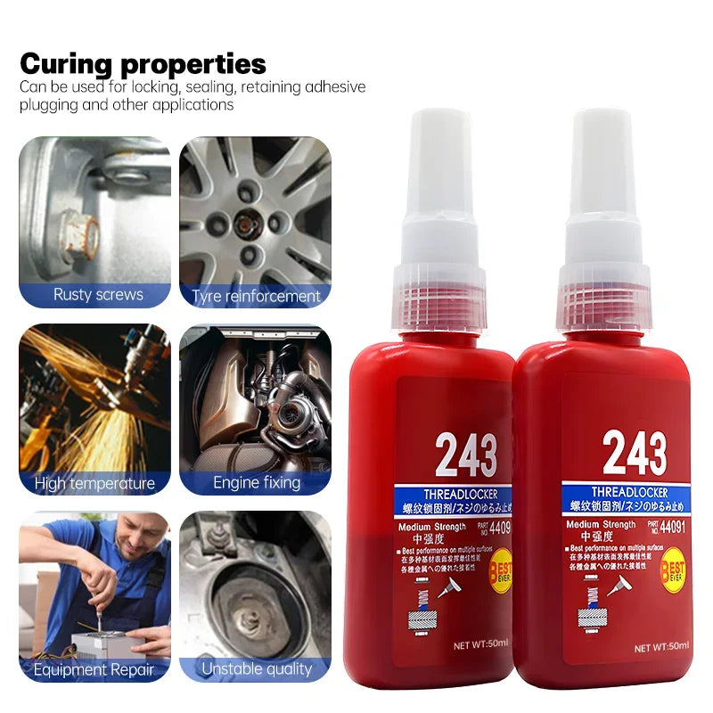 10/50ML Threadlocker Screw Glue Quickly Cured Thread Locking Agent Anaerobic Adhesive Corrosion-Resistant Anti-Loosening Glue