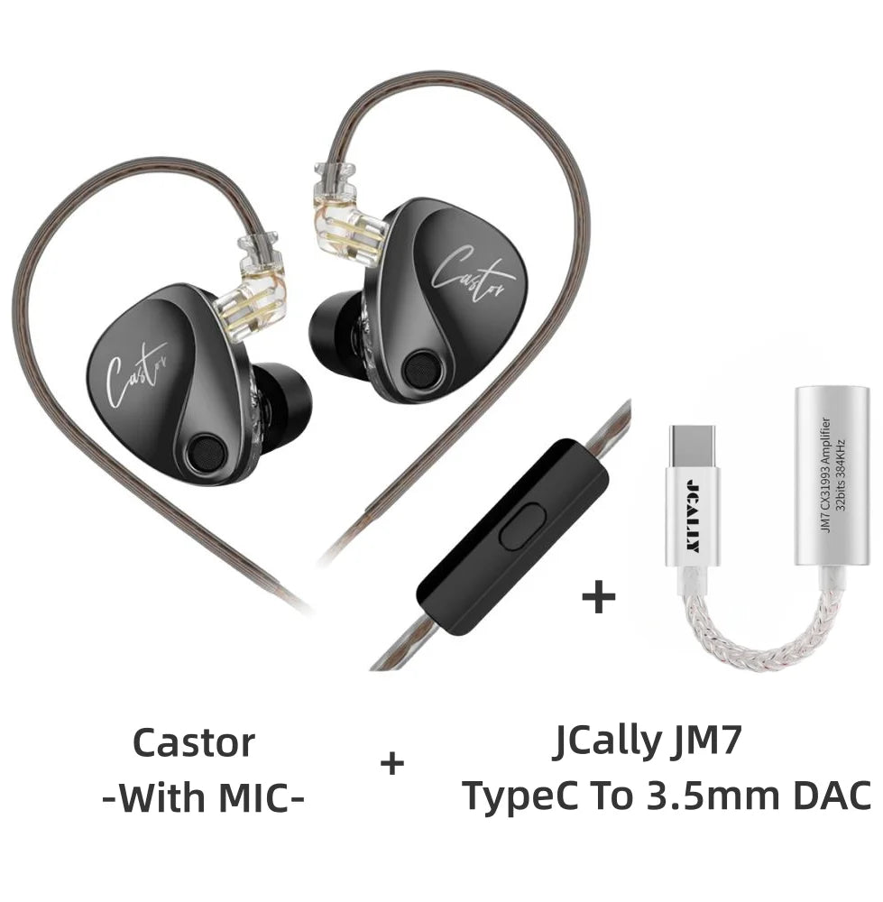 KZ Castor Wired Earbuds Improved Bass HiFi Earphone 2 Dynamic High-end Tunable Balanced Armature In-ear Headphone W/ Accessories