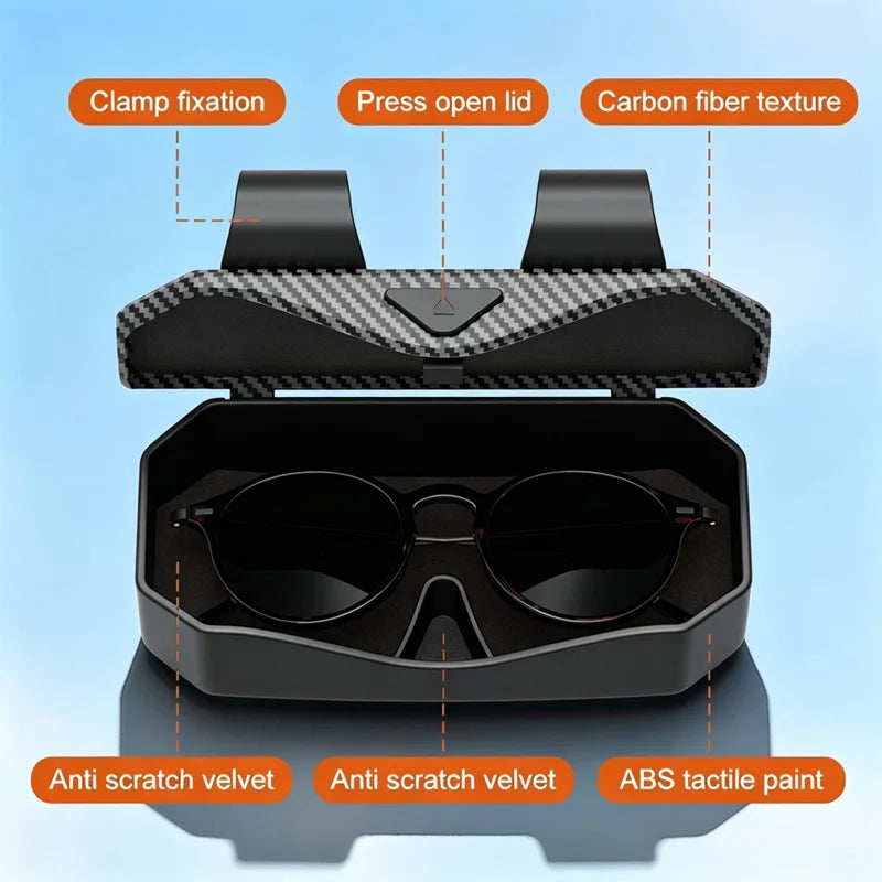 Universal Carbon Fiber Press Car Sunglasses Holder, Sun Visor Anti-Scratch Eyeglasses Storage Box, Car Interior Upgrade Part
