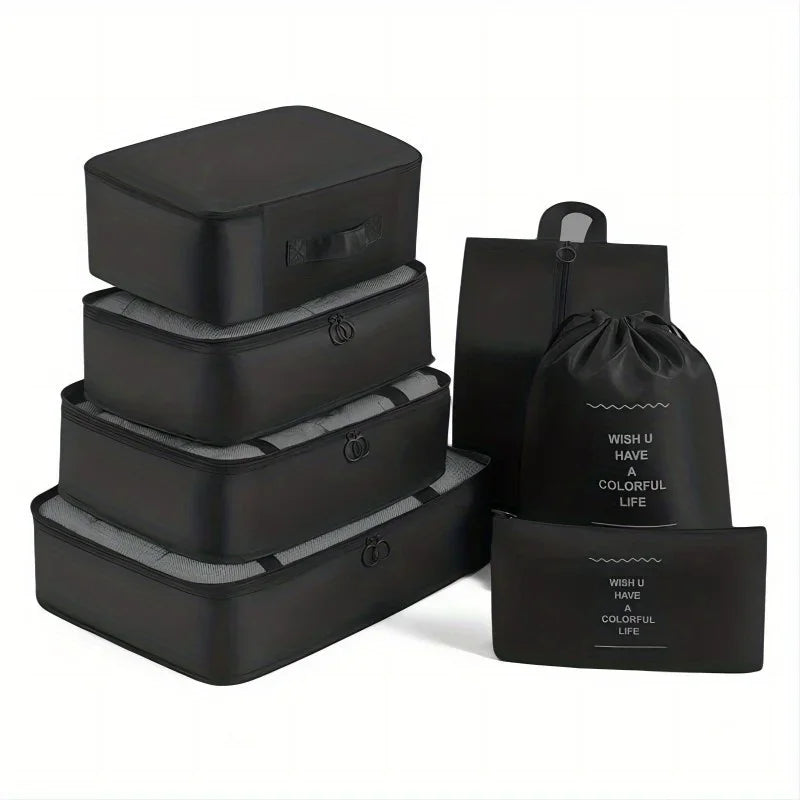 7pcs Set Travel Packing Cubes, Portable Mesh Luggage Storage Bag, Underwear Clothes Organizer Bag With Shoes Bag