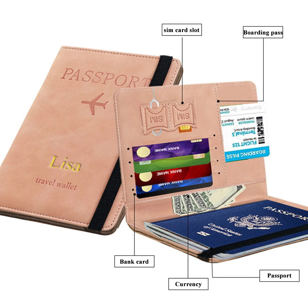 Customized Name PU Men's RFID Passport Holder 2-Style Envelope, Airplane Pattern Printed Anti-Theft Passport Wallet, Minimalist