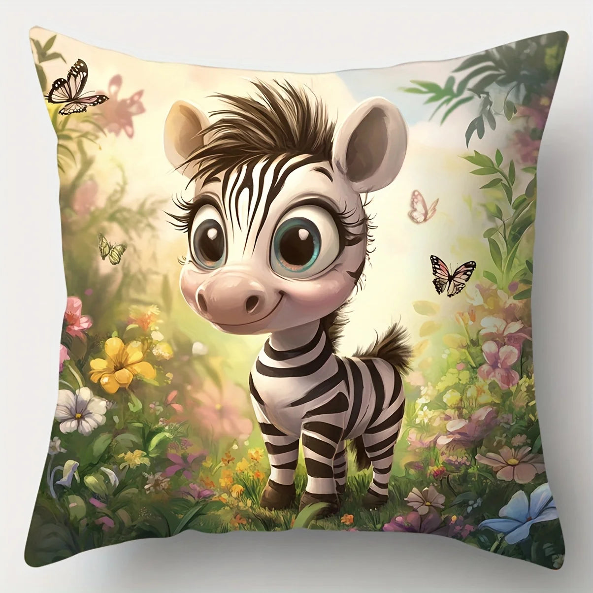4-Piece Printed Pillowcase Set – Safari Animal Theme with Elephants, Monkeys, Lions & Zebras