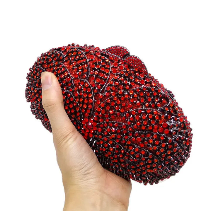 Boutique De FGG Red Ruby Flower Clutch Women Evening Bags Wedding Party Dinner Rhinestone Handbag and Purses