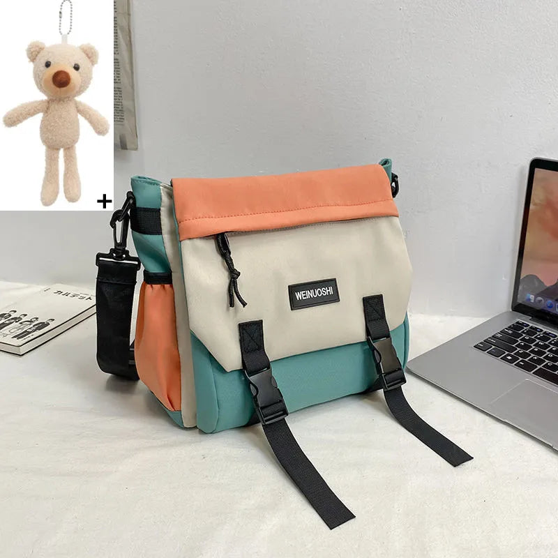 Japanese Simple Men Messenger Bag Korean Bag Student Nylon Waterproof Canvas Bag Tide Shoulder Crossbody Bags for Women Satchel