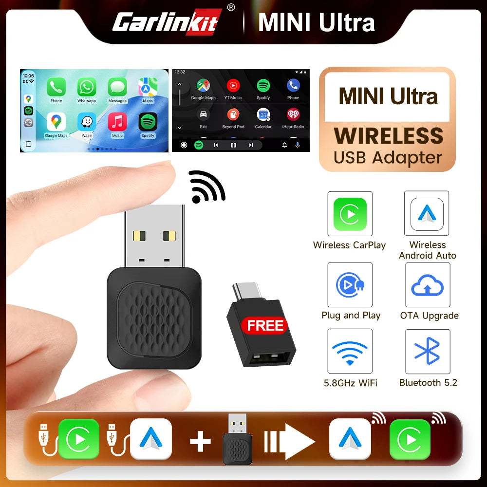CarlinKit Wireless CarPlay Adapter Mini Ultra 2air Android Auto Box Plug and Play Wired To Wireless USB Dongle WiFi Auto Connect