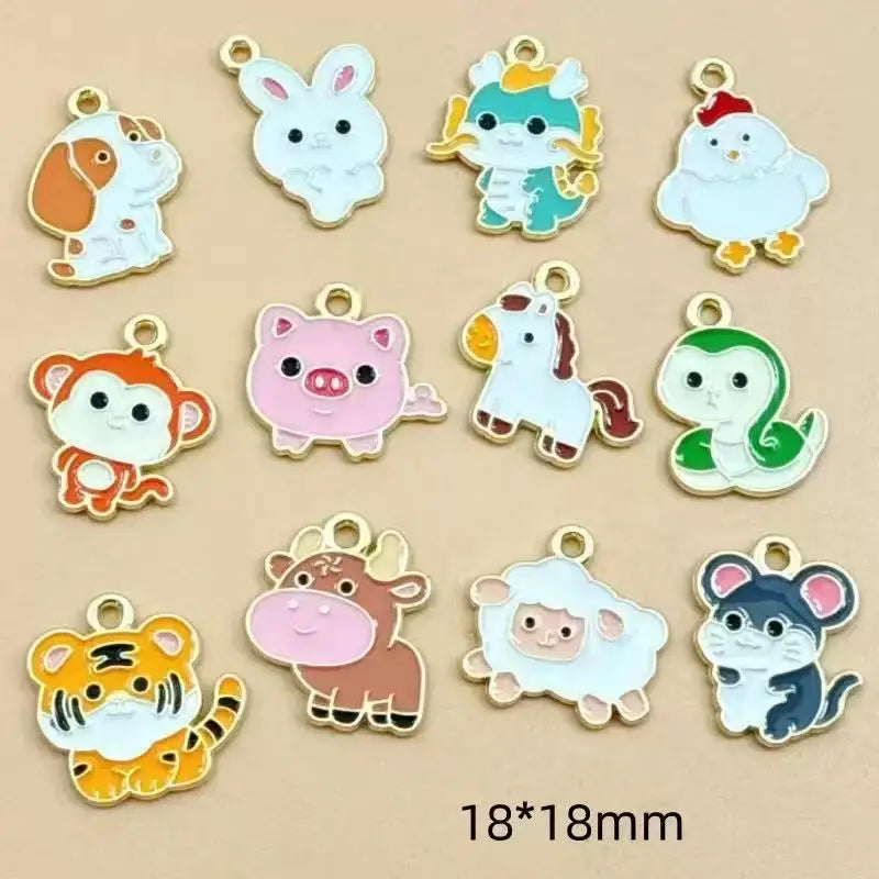 12pcs DIY Jewelry Accessories Drip Oil Cartoon Cute Twelve Zodiac Animals Handmade Material Pendant Pendant Accessories