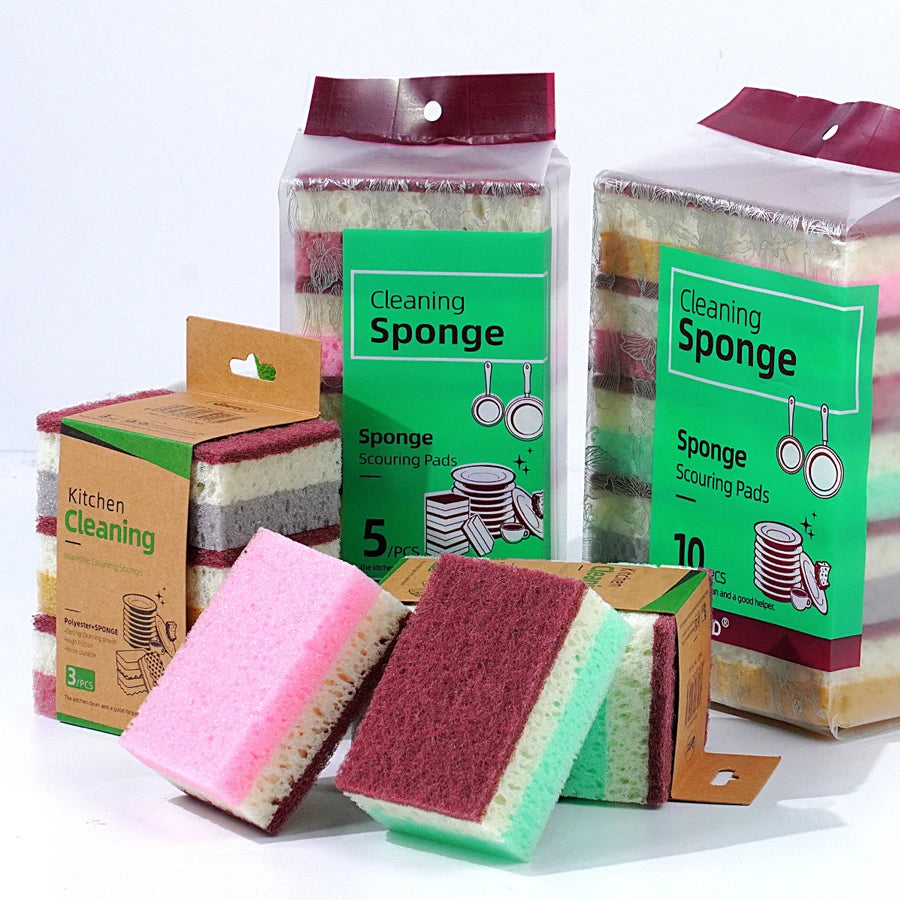 10pcs/5pcs-High density sponge cleaning cloth, dishwashing cloth, non greasy kitchen and catering supplies, sponge brush, pot an