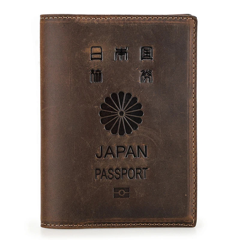 Genuine Cow Leather Passport Holder with AirTag Case - RFID Blocking Travel Wallet, Anti-Lost Pocket & Card Holder for Men Women