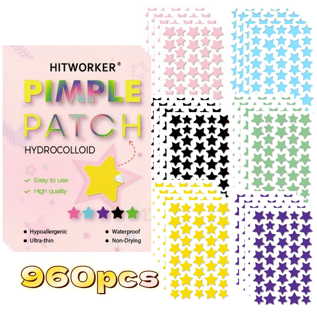 6 Colors 480/960PCS Star-Shaped Hydrocolloid Acne Patches - Cute Star Design, Facial Blemish Coverage