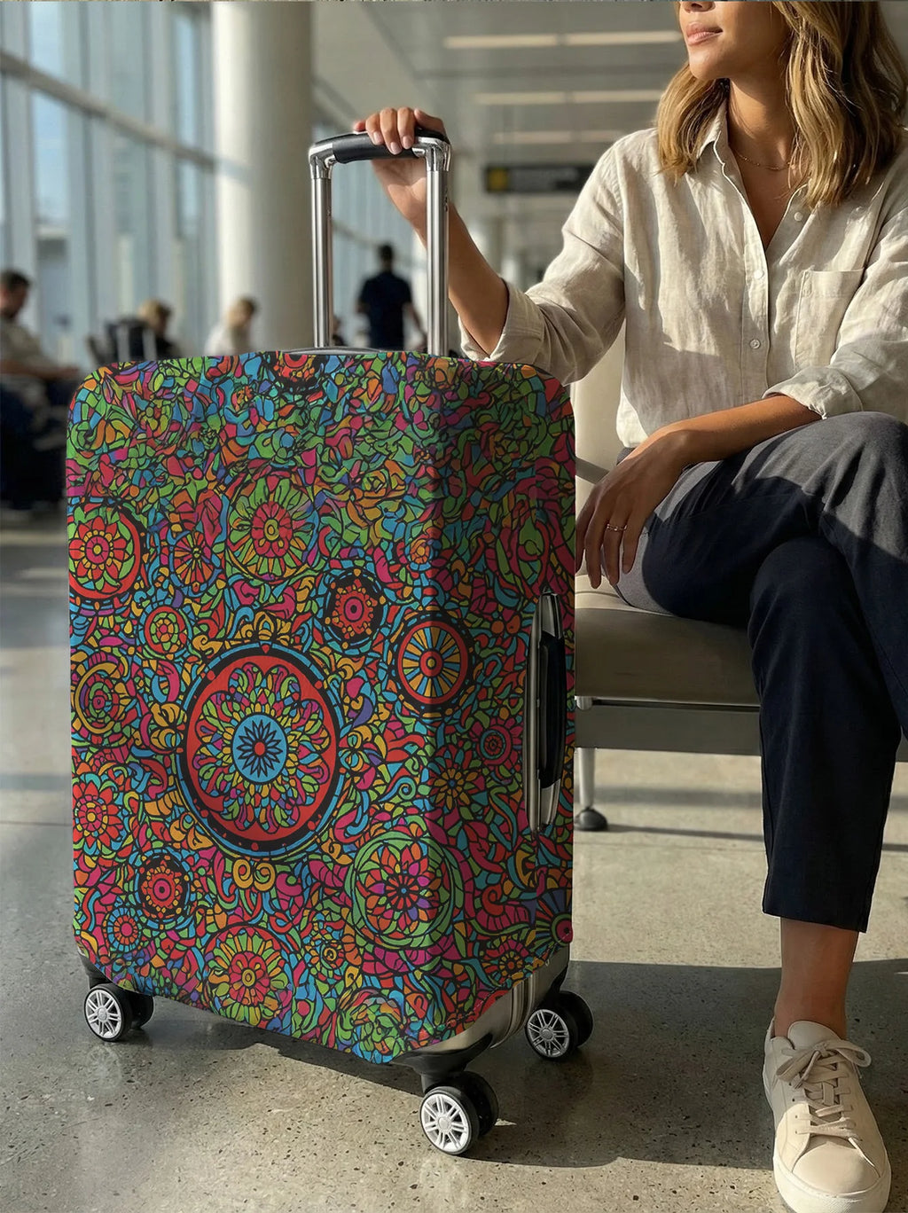 Colorful Mandala Pattern Full Print Luggage Cover, Suitable for 18-32 Inch Luggage Cover, Luggage Handle Glove, Travel Accessori