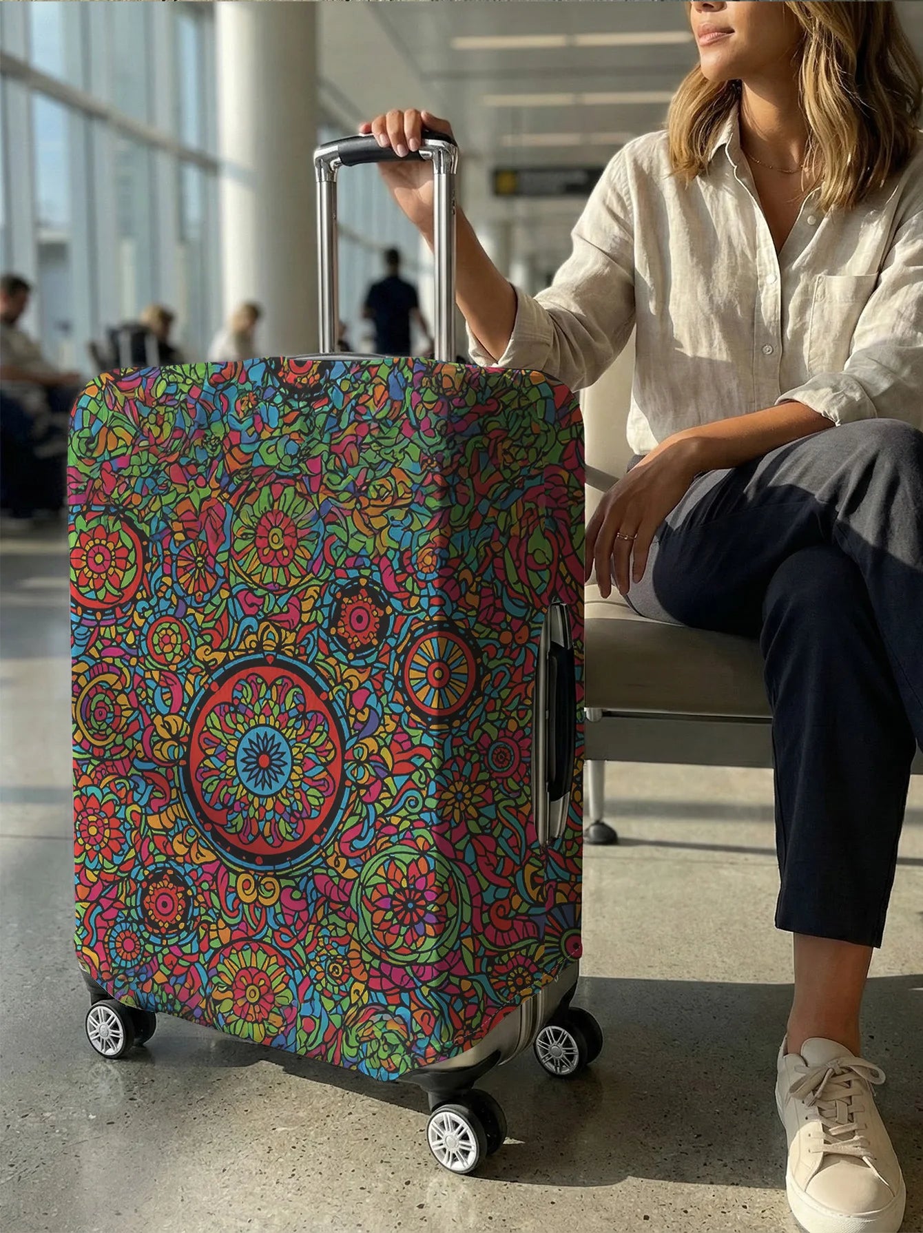 Colorful Mandala Pattern Full Print Luggage Cover, Suitable for 18-32 Inch Luggage Cover, Luggage Handle Glove, Travel Accessori