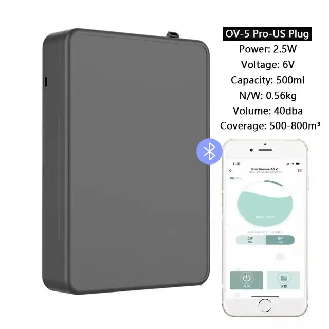 Smart Essential Oil Battery Diffuser Bluetooth App Control Coverage 500m³ Wall Mounted Aroma Diffuser Scent Machine Hotel Home