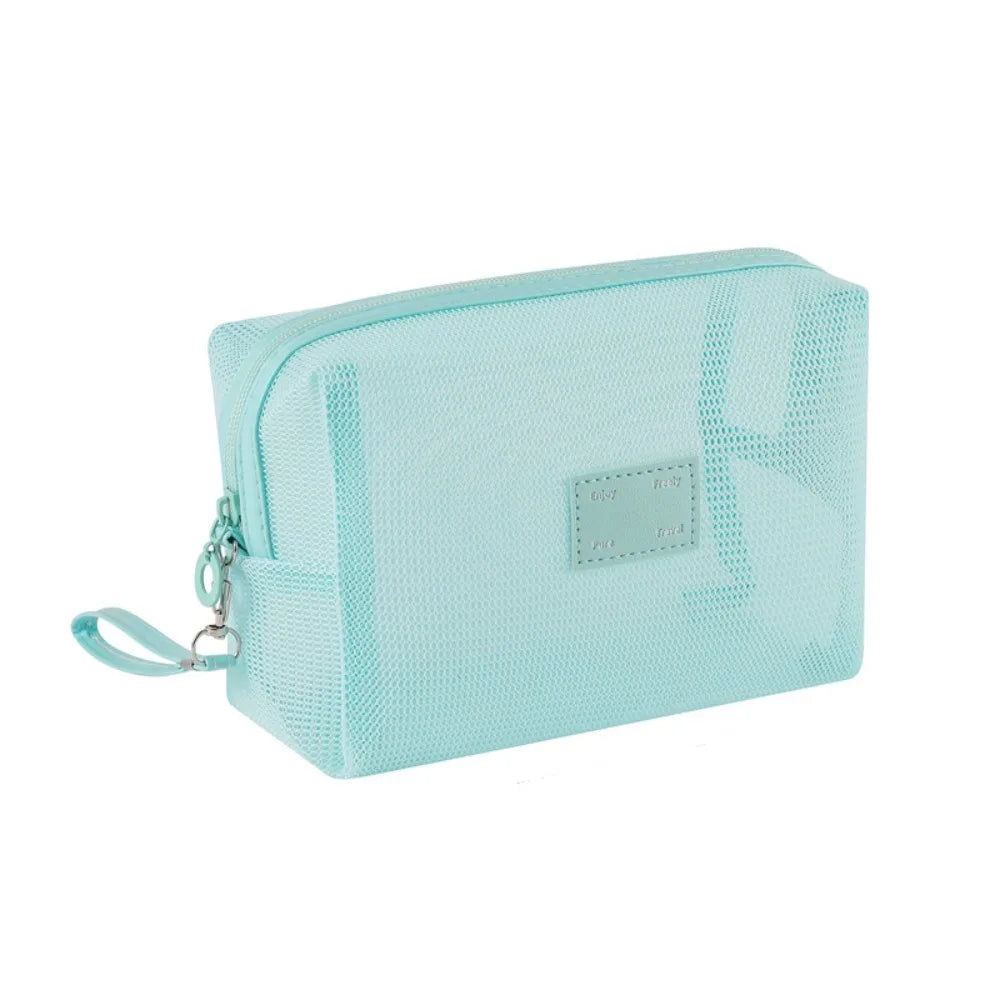 Portable Mesh Handheld Makeup Bag Lightweight Zipper Transparent Mesh Cosmetic Bag Square Large Capacity Cosmetic Cases