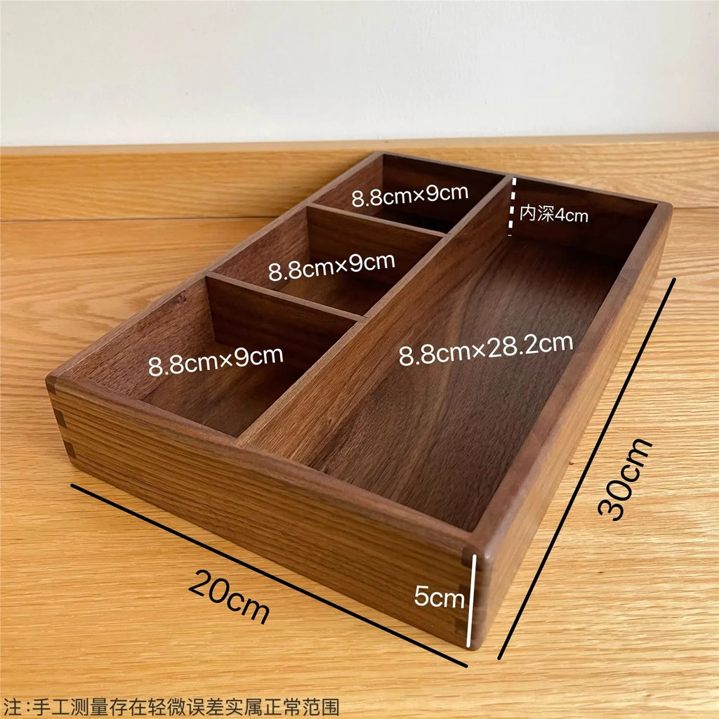 Compartment Solid Walnut Desk Organizer Precision-Crafted Wooden Storage Box for Office Supplies & Stationery