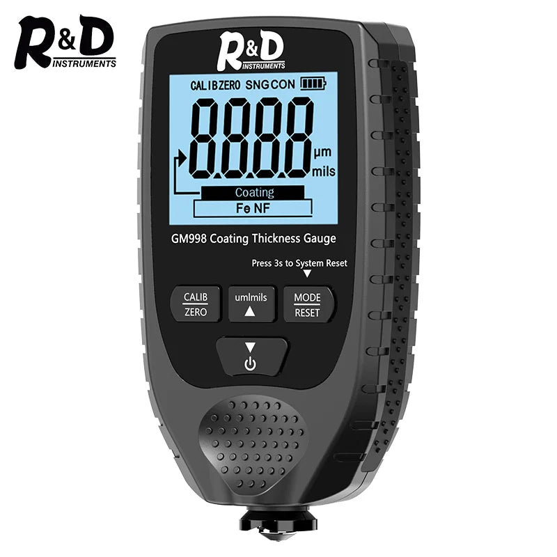 Full Black GM998 Car Paint Coating Thickness Gauge Electroplate Metal Coating Thickness Tester Meter 0-1500um Fe & NFe Probe