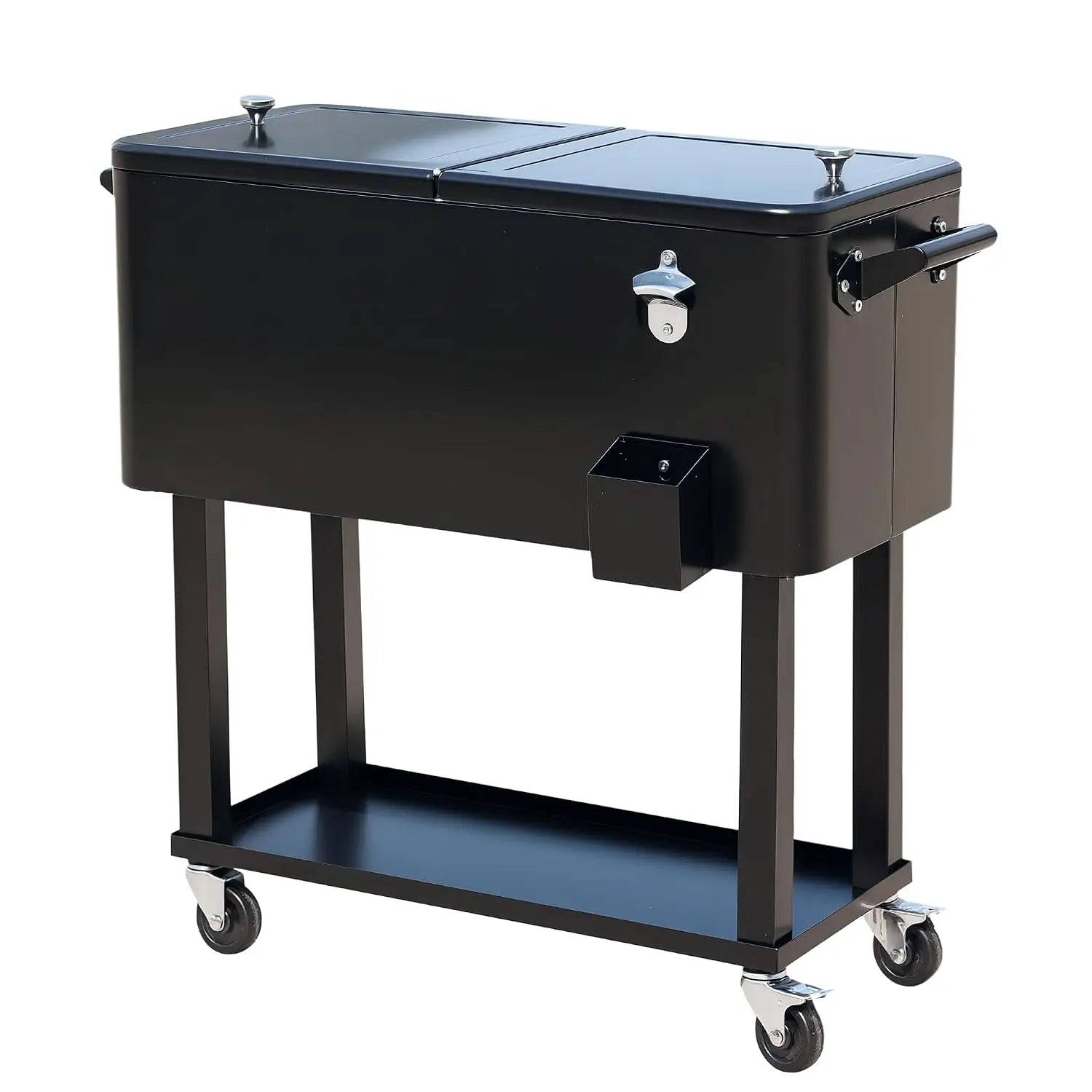 80 QT Wheeled Stand-Up Drink Cooler Cart,Silver,For Outdoor Party, Custom