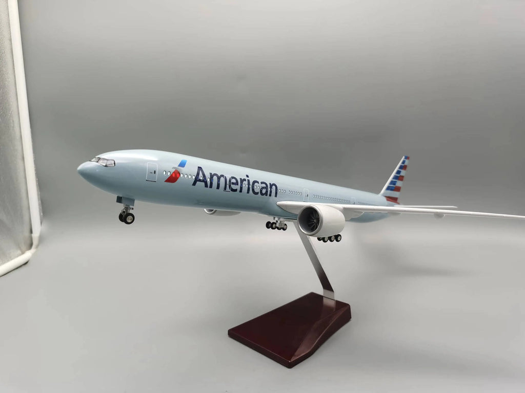 Toy Light With Wheel Landing Gear Airplane 43CM 1/130 B777 America Airlines Model Diecast Resin Plane Collection Display Gifts