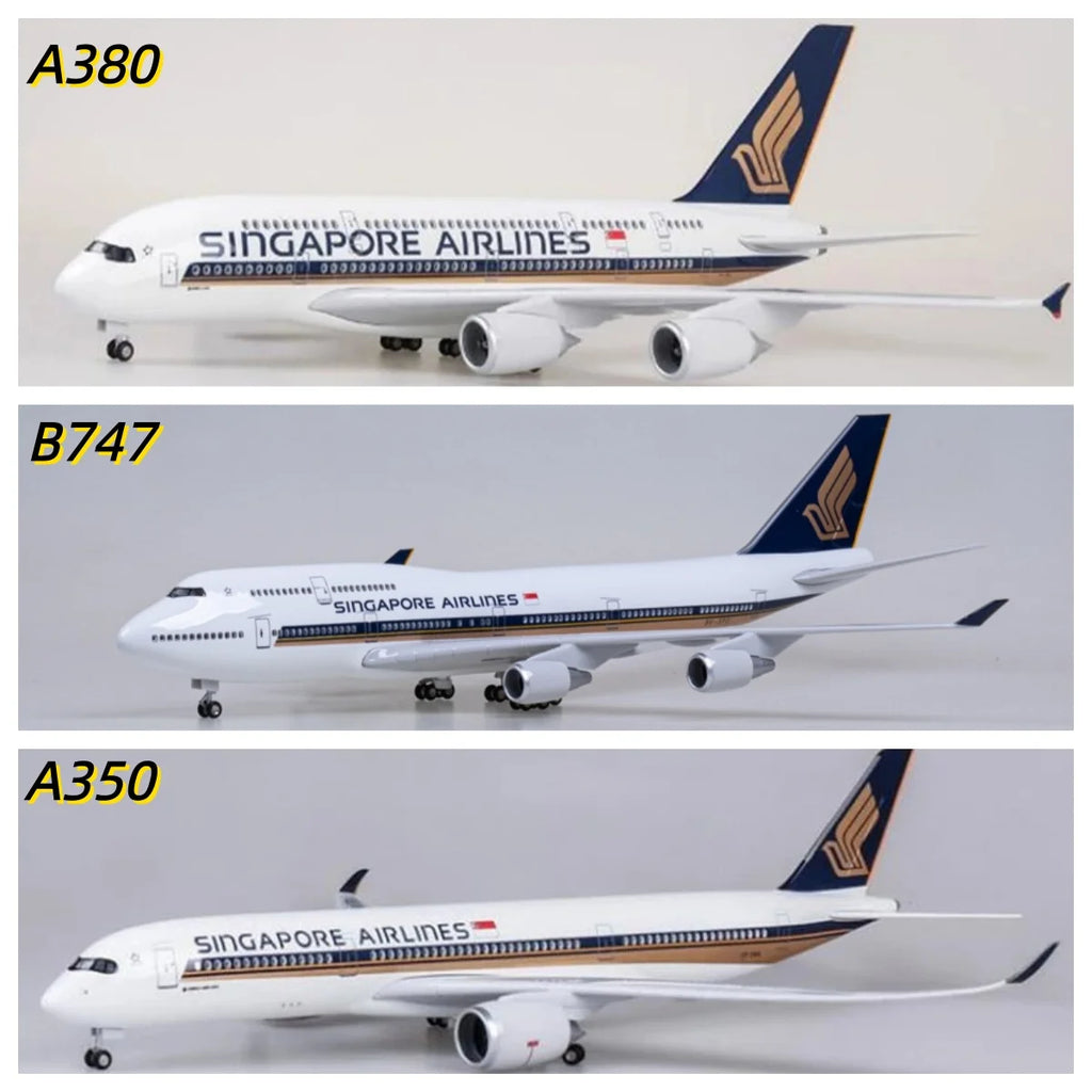 47CM diecast airplanes Singapore Airline b747 A380 a350 model planes With Light & Wheel resin Collection Aircraft Children's toy