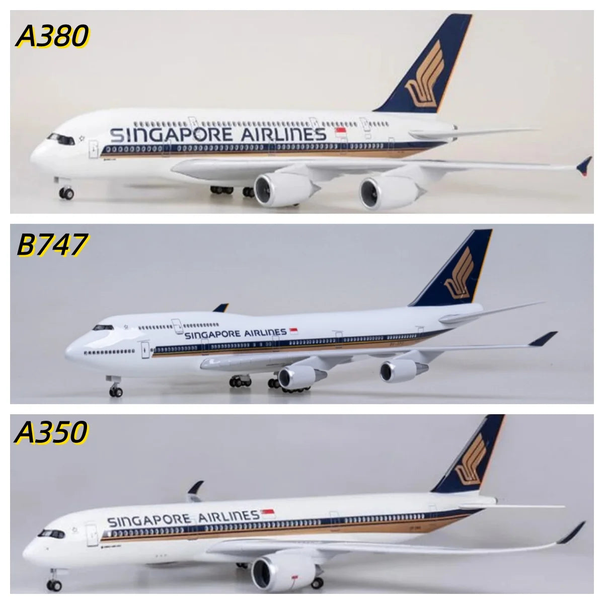 47CM diecast airplanes Singapore Airline b747 A380 a350 model planes With Light & Wheel resin Collection Aircraft Children's toy