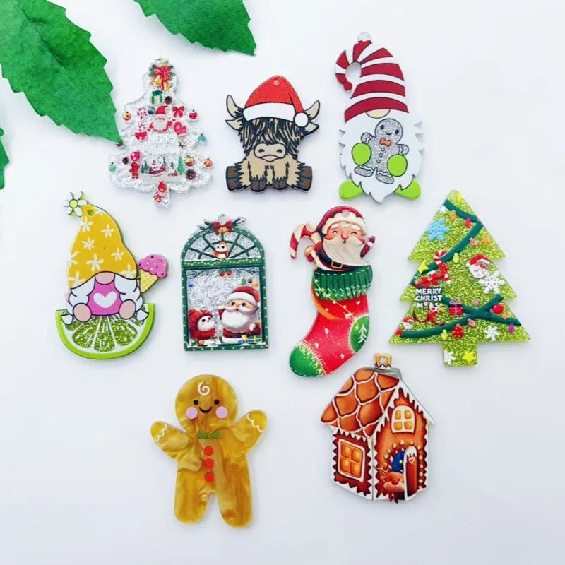 10pcs Christmas Series Acrylic Accessories - Santa Claus, Heart, Creative Bear, and More Decorative Add-ons