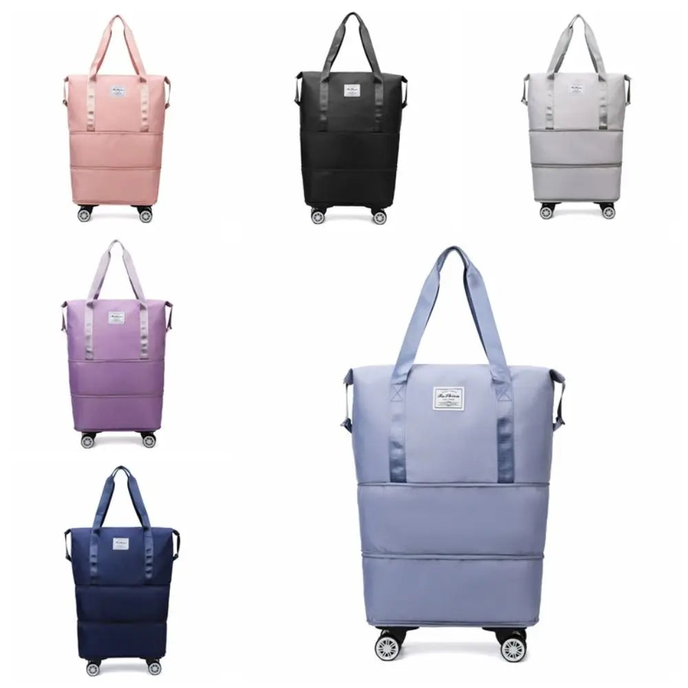 Oxford Cloth Gym Bag with Wheels Sport Dry-Wet Separation Collapsible Travel Tote Bag Expandable Large Capacity