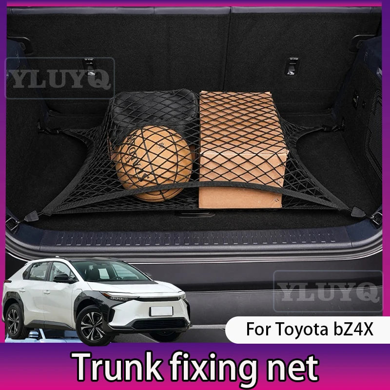 For Toyota bZ4X trunk net pocket double-layer nylon luggage storage pocket non-slip fixed 2022-2025 car interior accessories