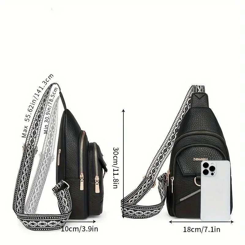 1pcs Large Capacity PU Leather Crossbody Bag Adjustable Strap Casual Chest Bag Fashion Versatile for Travel Daily Use