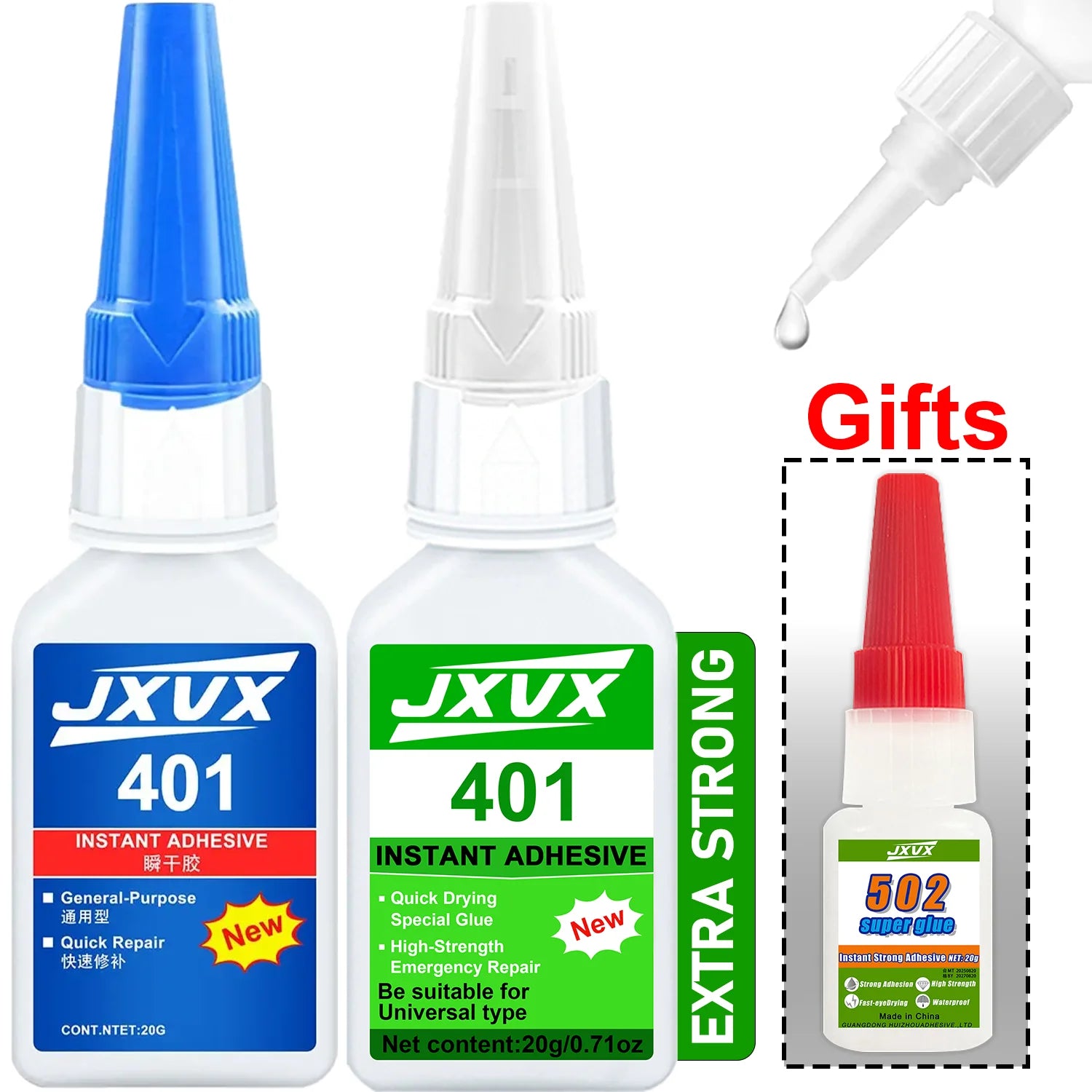 Extra-Strong Super Glue 401/502 for Metal and Plastic, 20 g – 5S Instant-Curing Cyanoacrylate Adhesive for Tool Repair